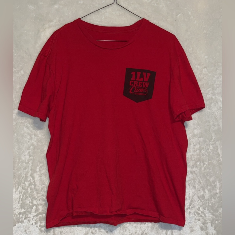 1LV Cane’s Crew Classic Red T-Shirt with Black Pocket Logo